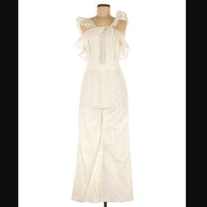 Gianni Bini Cotton Jumpsuit Size M Embroidered Ruffle Details Excellent